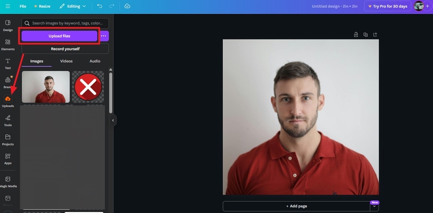 Subir foto para 2x2 en Canva