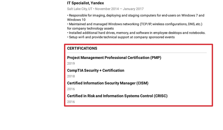 add certifications achieved write nice cv