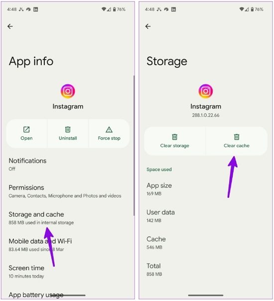 clear instagram cache and data to fix choppy video instagram