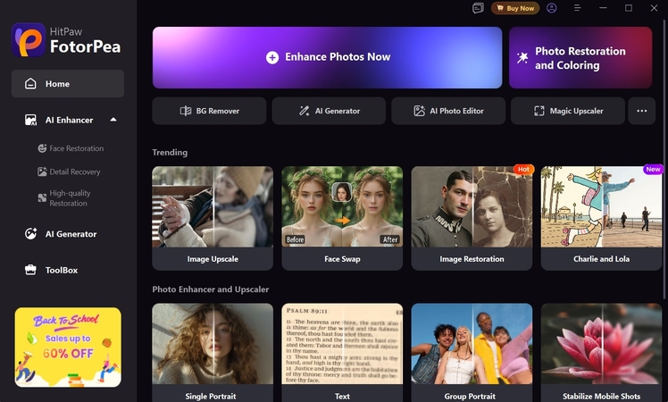 FotorPea 인터페이스 이미지 향상