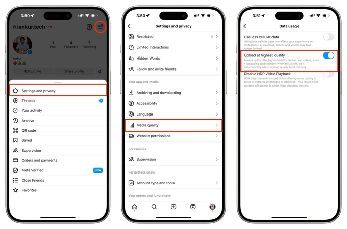 high quality upload setting