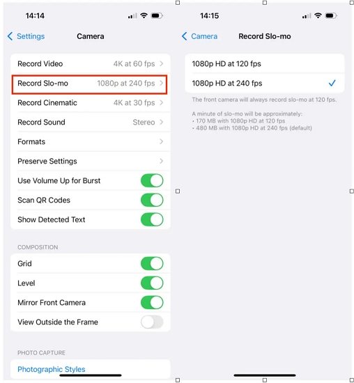 iphone slow motion settings