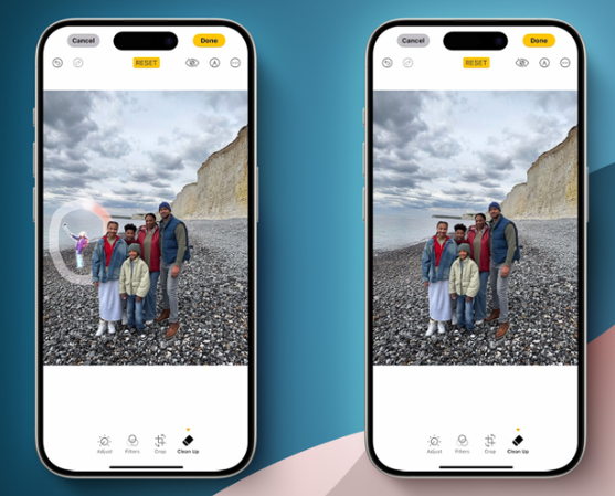 إزالة الأشخاص والعناصر من صور iPhone باستخدام التنظيف