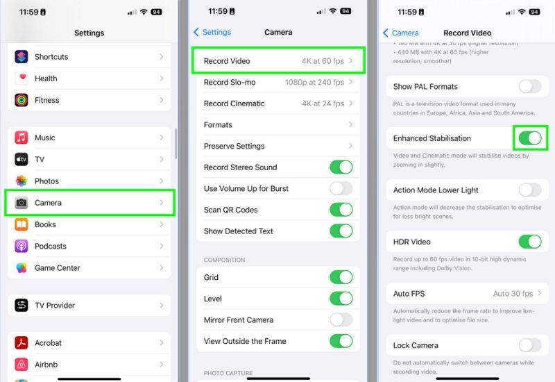 toggle enhanced stabilization to off