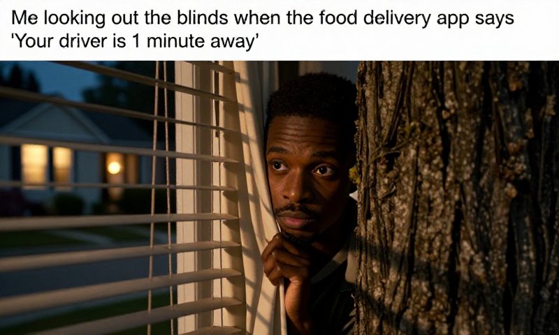 food delivery black guy behind tree meme