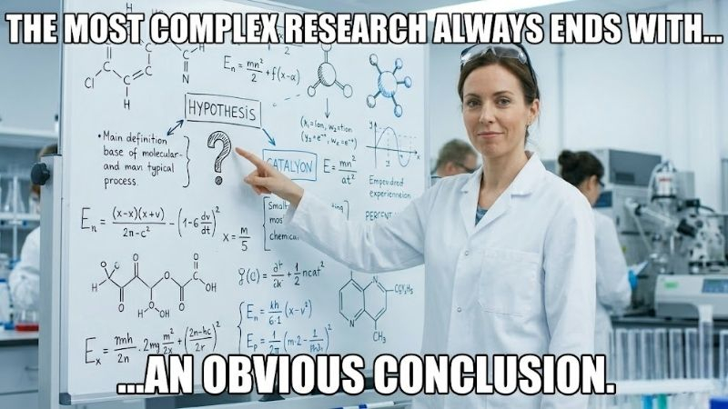 classic scientist meme pointing at whiteboard