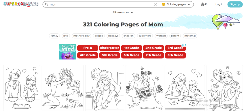 wide collection of mothers day coloring designs online