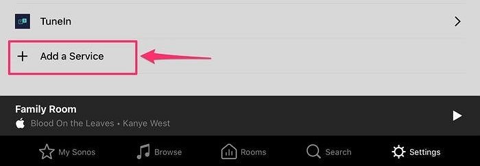 add a service in sonos