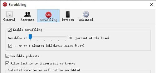 ajustes y preferencias de scrobbling
