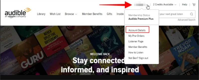 Acceder a los detalles de la cuenta en Audible