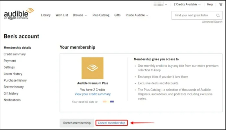 Haz clic en el enlace 'Cancelar membresía'