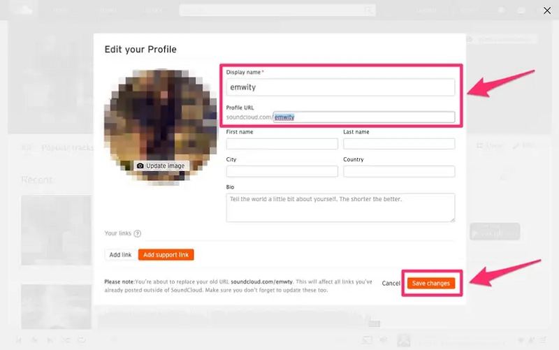 how to change soundcloud username on mobile