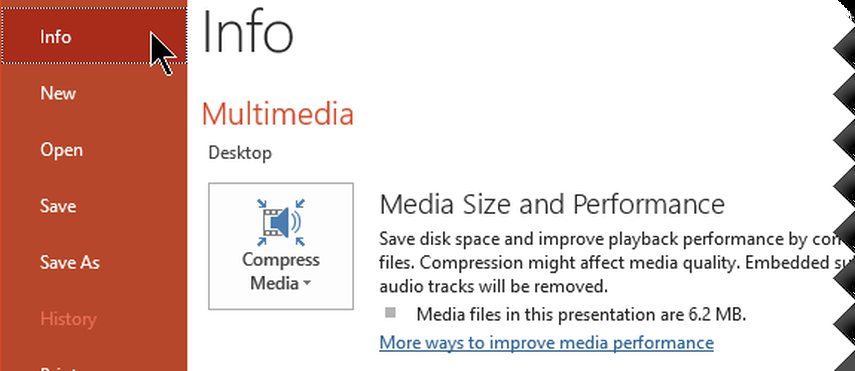 Seleccionar 'Información' en PowerPoint