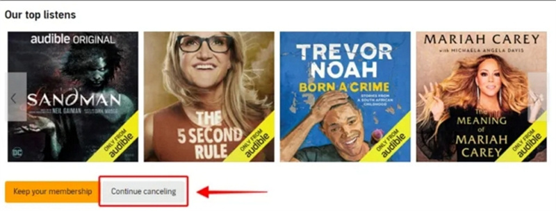 Confirmar la cancelación de la membresía de Audible