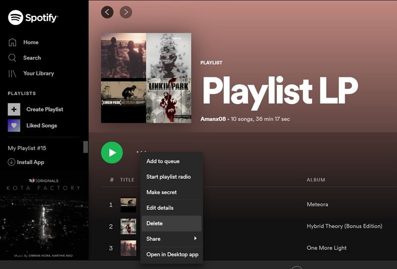 how to delete a playlist on spotify