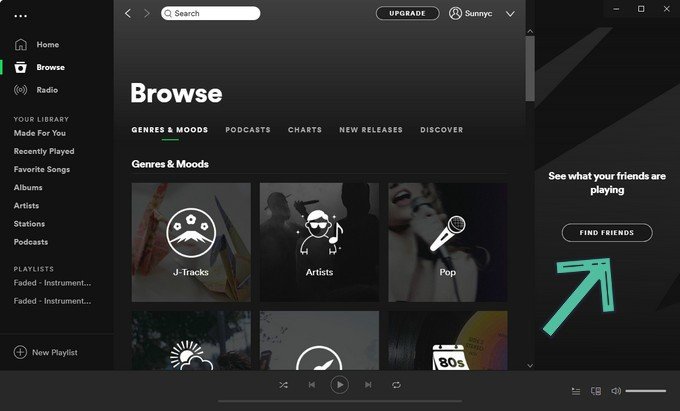 find friends button on spotify