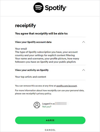 accedere a spotify in receiptify