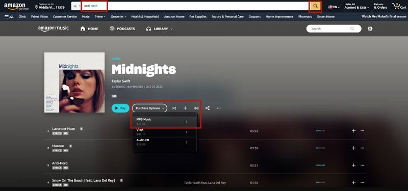 아마존 뮤직에서 노래 구매
