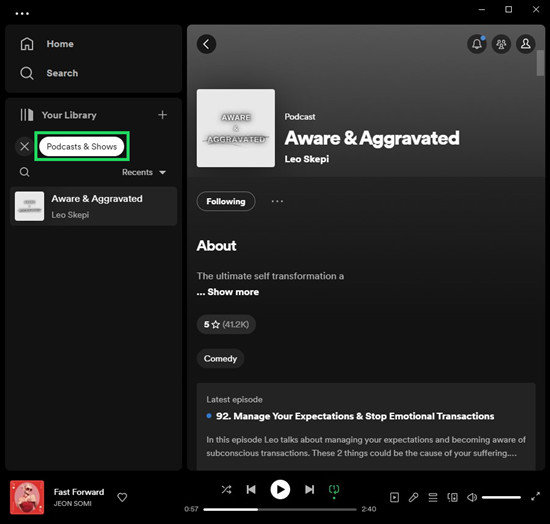 locate spotify podcasts