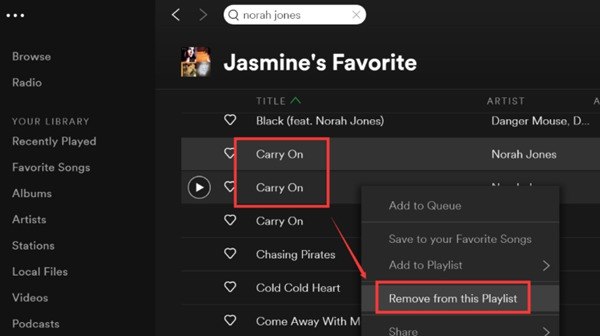 remove duplicate songs from spotify playlist