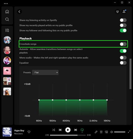switch next to crossfade songs
