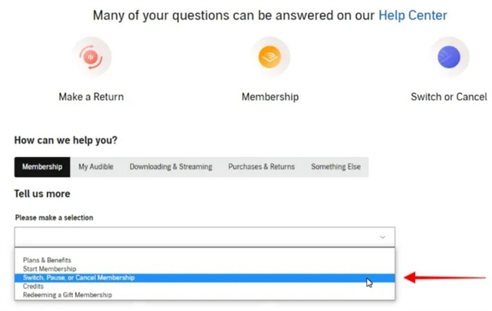 Cómo pausar una membresía de Audible