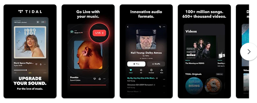 captures d'écran de Tidal, meilleure alternative au lecteur réseau Qobuz