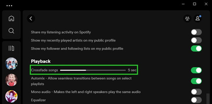 toggle off the crossfade songs