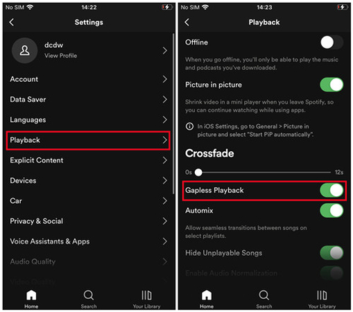turn on off crossfade on spotify on mobile