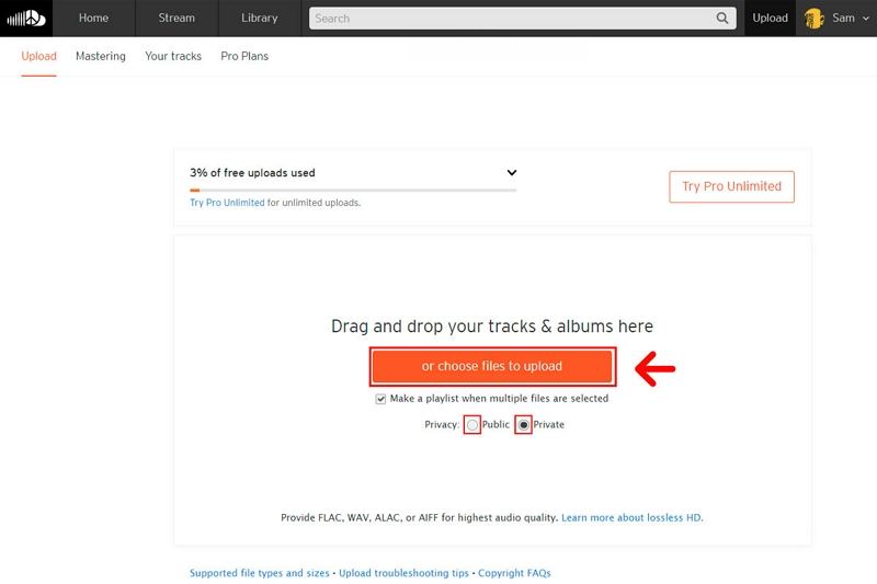 SoundCloudに曲をアップロードする方法