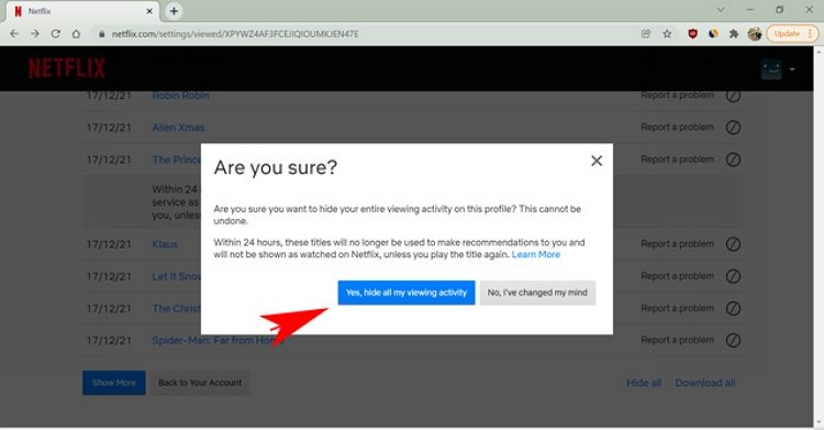 Netflixの視聴アクティビティ