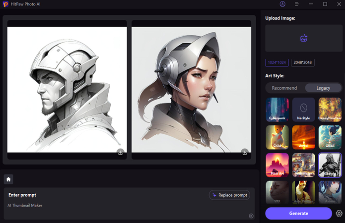 HitPaw FotorPeaでAI画像生成するときの画面キャプチャ