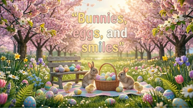 cute easter image bunnies eggs and smiles