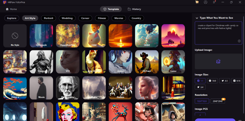 paramètres AI de cliparts de Noël sur FotorPea