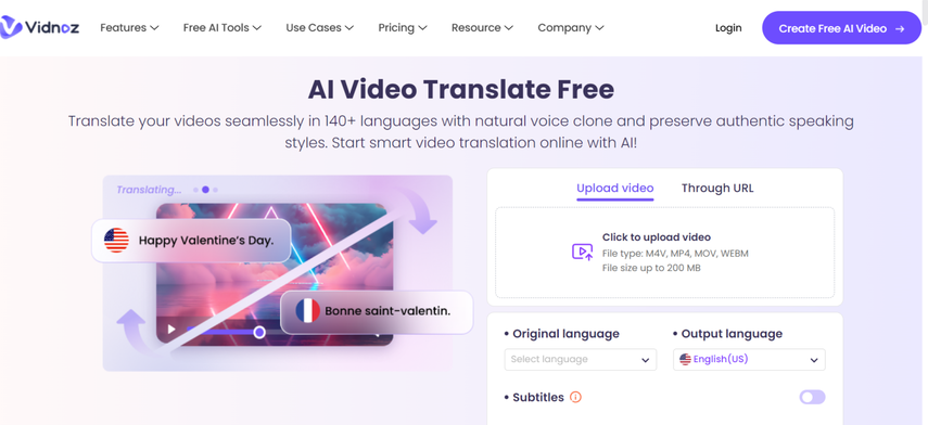 Vidnoz AI para criar avatares falantes com sincronização labial
