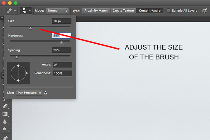 Photoshopでブラシのサイズを選択・調整する