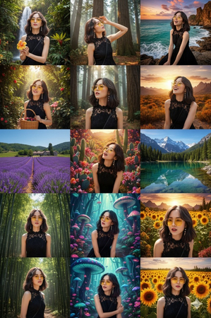 set of nine vibrant half-length portraits in nature
