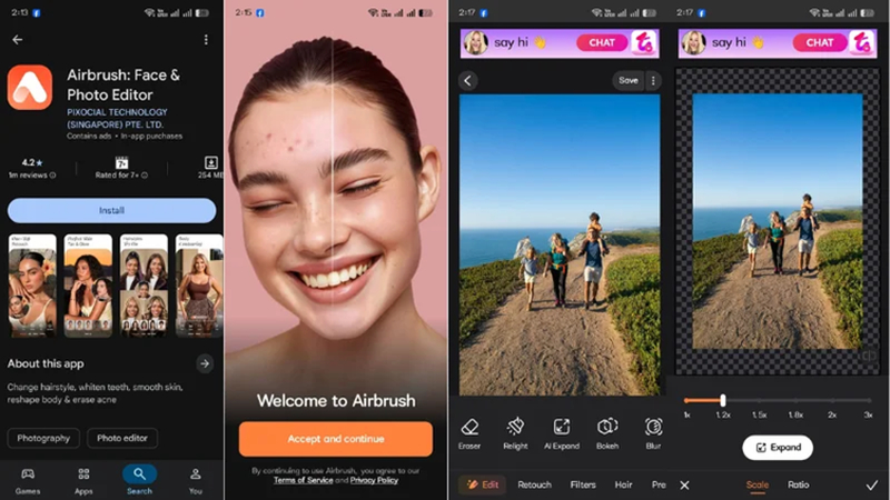 تطبيق AirBrush لتوسيع الصور بالذكاء الاصطناعي