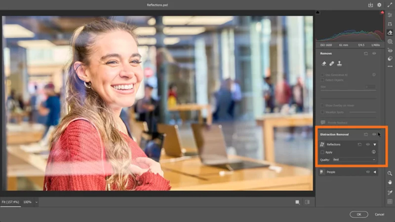 applying distraction removal to reflections in camera raw