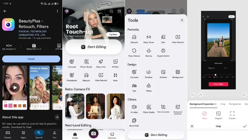 تطبيق BeautyPlus لتوسيع الصور بالذكاء الاصطناعي