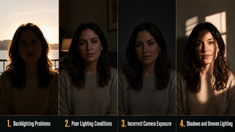 backlighting poor exposure and uneven shadows causing dark faces