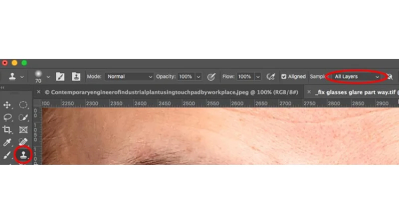setting the clone stamp tool to sample all layers