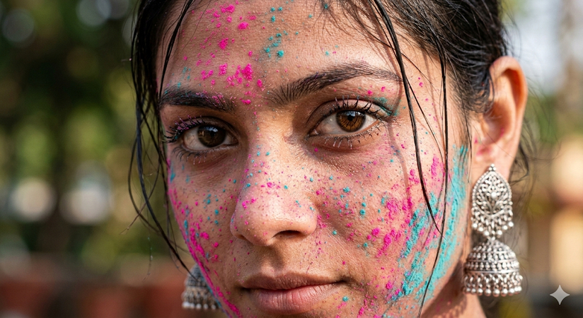 pink and turquoise powder look