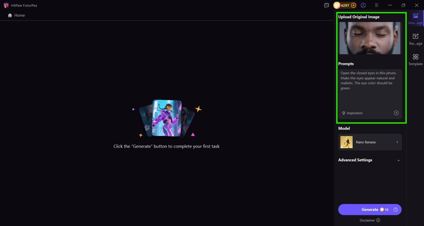 type the prompt for opening the eyes