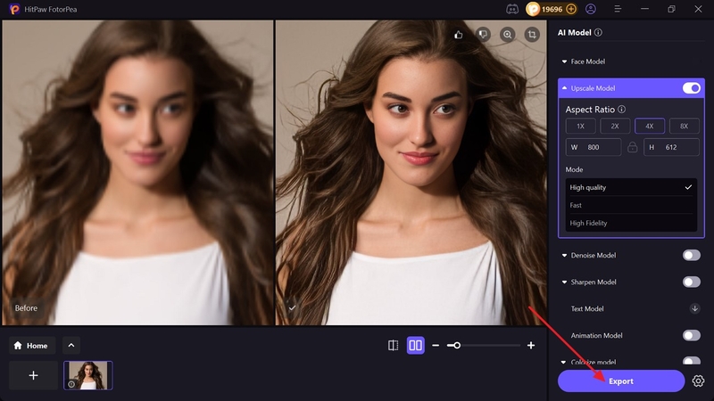 export results after comparing upscale image