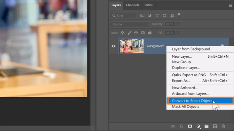 converting a duplicated photoshop layer into a smart object