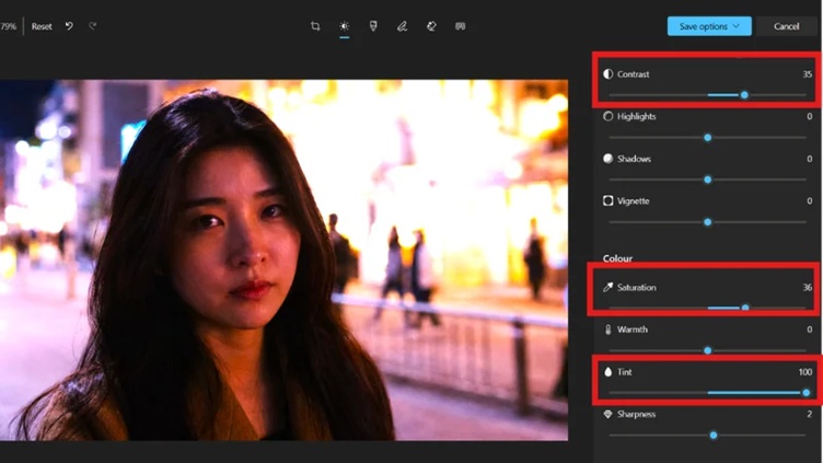correcting contrast and color balance in a dark portrait