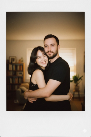 nostalgic polaroid photo of a couple hugging