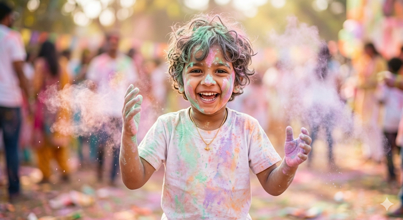 soft pastel holi child shot