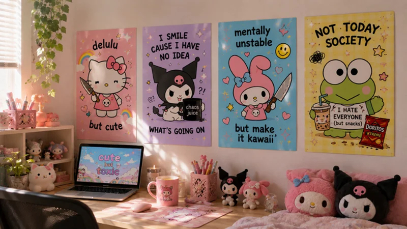 cute chaotic cartoon wallpaper room